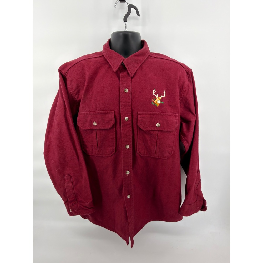 Cabelas Vintage Chamois Shirt Mens XL Maroon Burgundy Buck Deer Made in USA